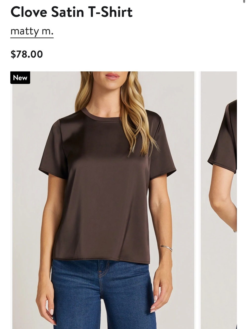 Matty M Satin Short-Sleeve Tee in Dark Brown